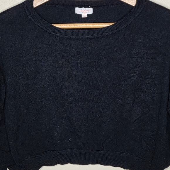 Ambiance | Black Womens Cropped Crewneck Sweater Size Large Neutral Classic - Picture 2 of 4